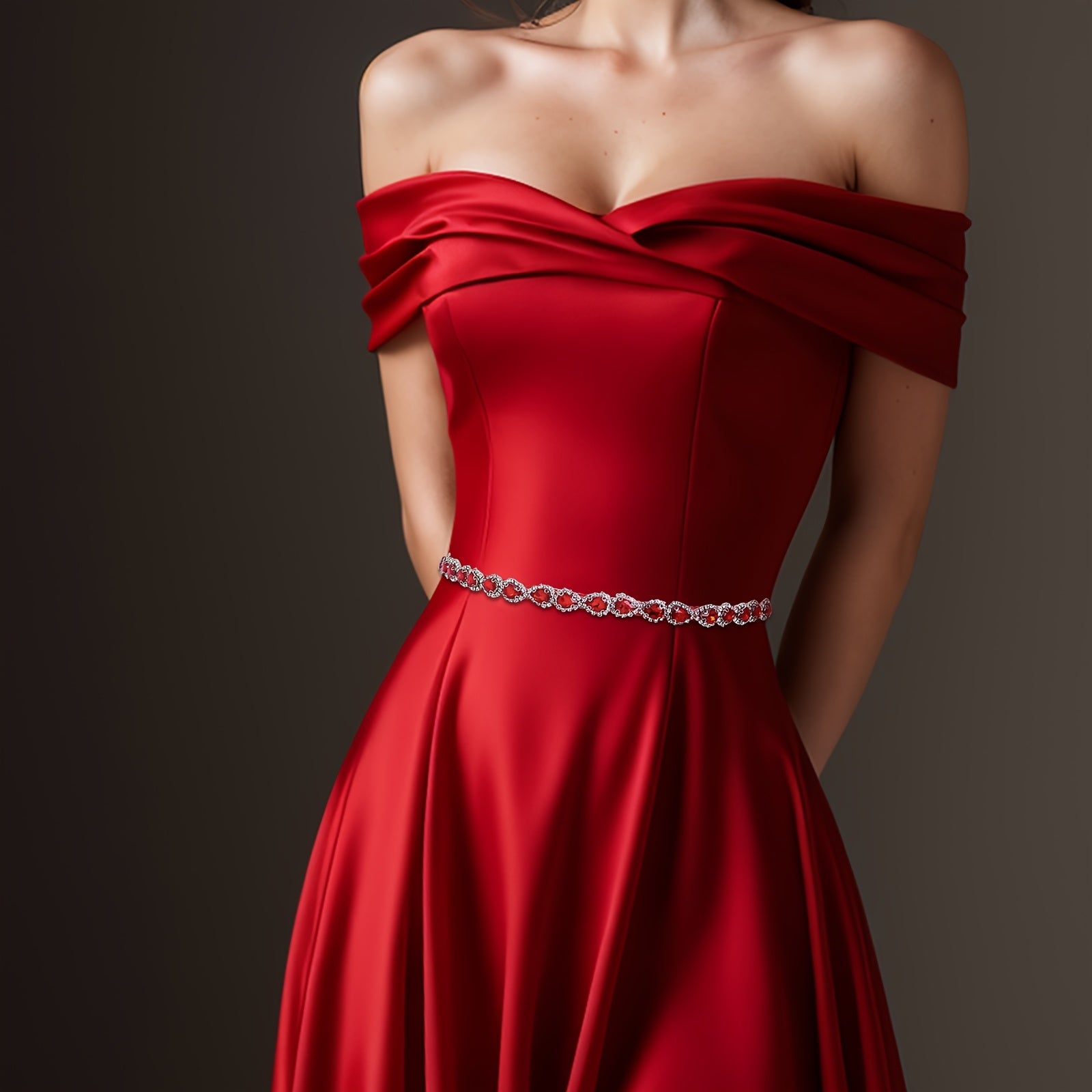 Red Rhinestone Wedding Sash Handcrafted Fashion Belt for Evening Gowns