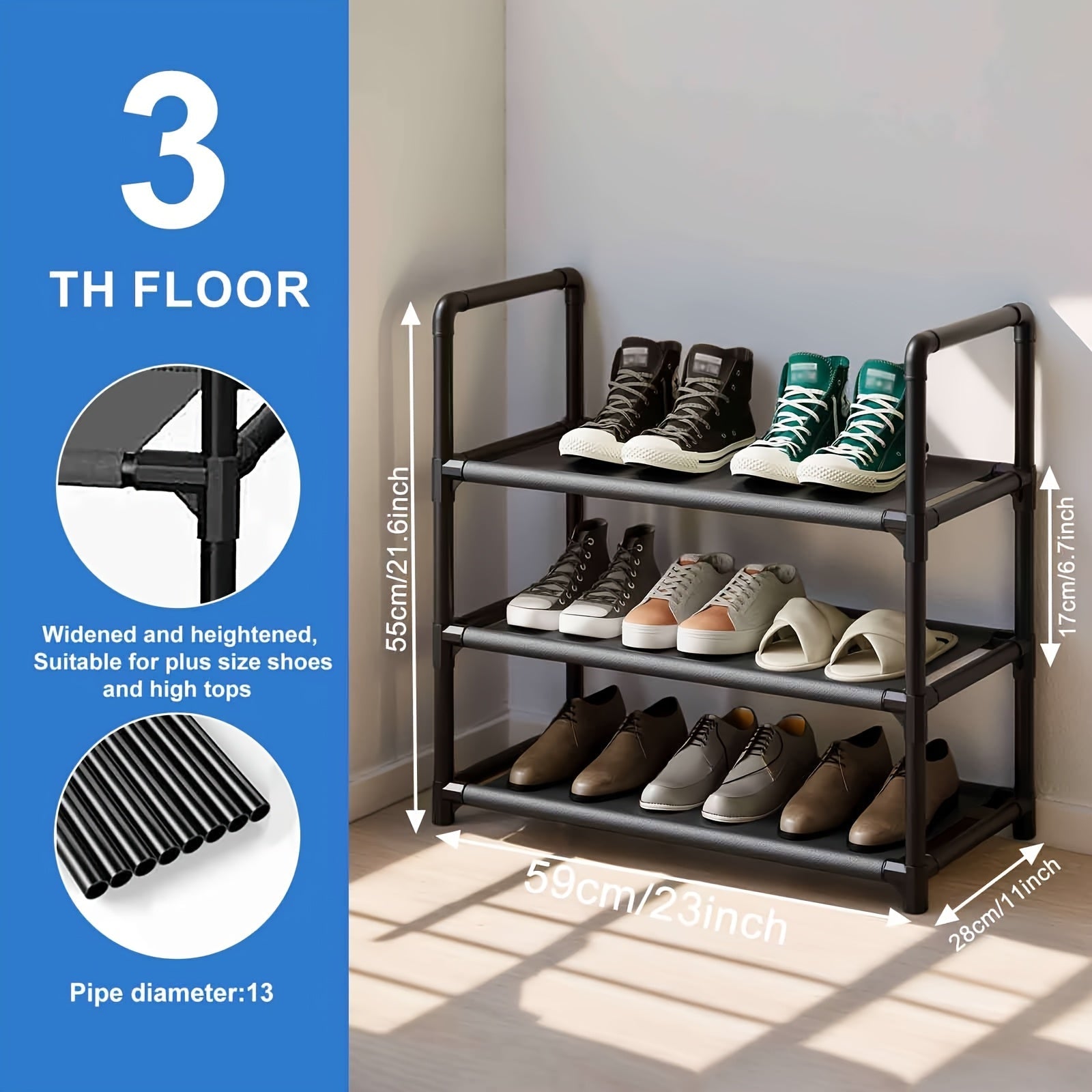 Multi-Tier Metal Shoe Rack for Bedroom Living Room Entryway Space-Saving Storage