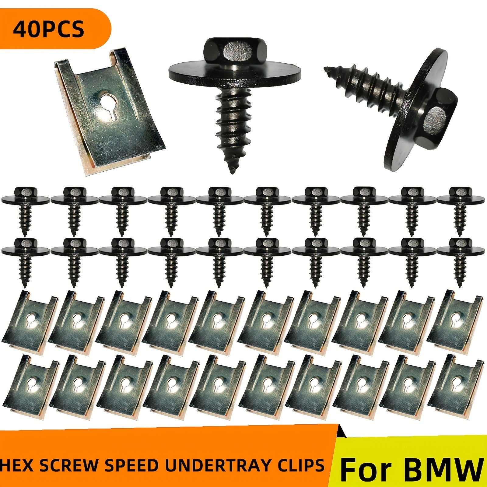 40PCS Metal Nut Screw Washers U-Nut Clips for Car Engine Shield Bumper