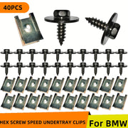 40PCS Metal Nut Screw Washers U-Nut Clips for Car Engine Shield Bumper