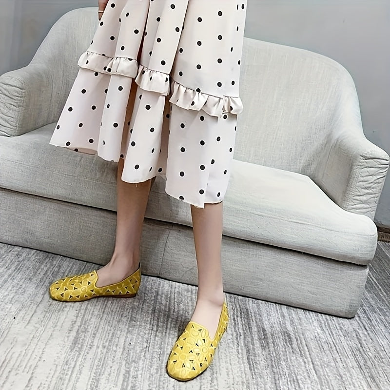 Women's Flats Slip-On Loafers with Floral Embroidery and Soft Rubber Sole