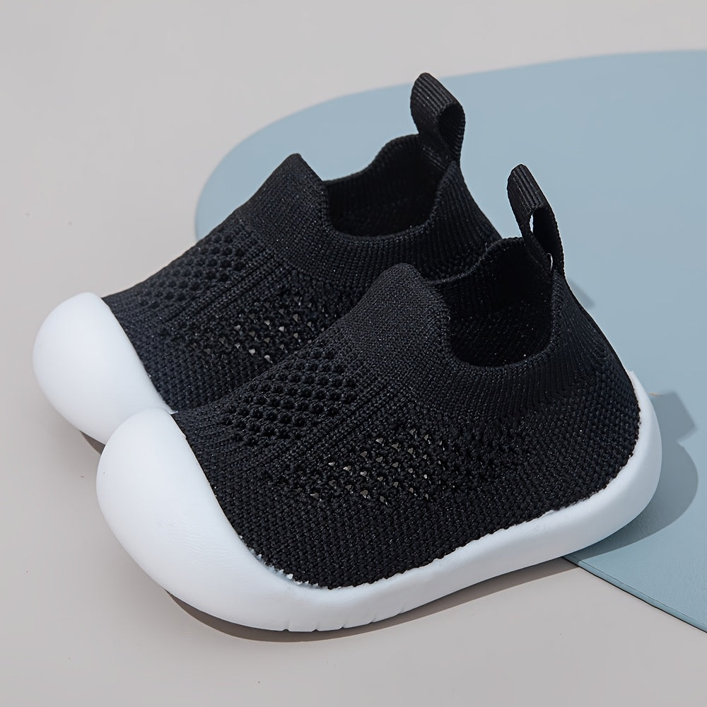 Infant Knit Shoes with Striped and Geometric Patterns Slip-On Casual All-Season TPR Sole