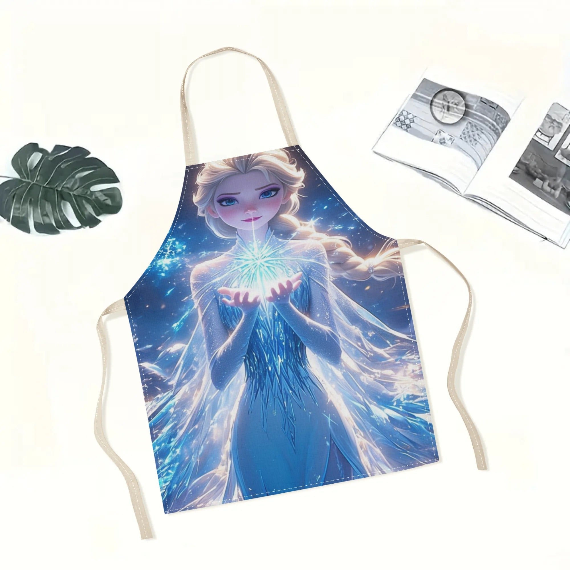 Waterproof Apron with Elsa Cartoon Illustration for Kitchen and Hotel Use