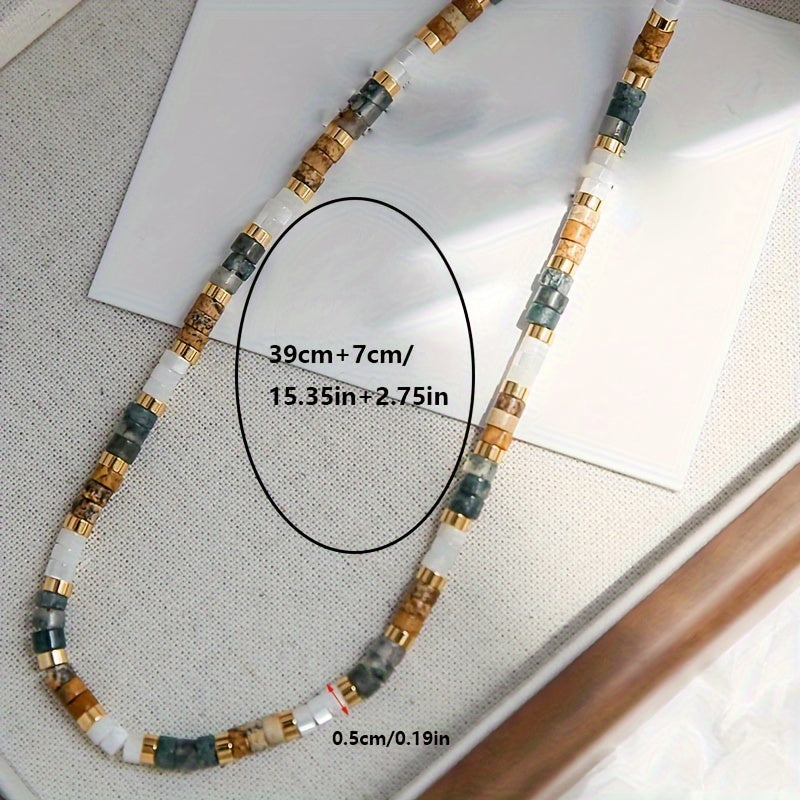 Ayollar uchun tabiiy tosh marjonlari bilan zamonaviy vintage boho-chic marjon - partiyalar va sovg'alar uchun ideal, jonli va nozik yaka marjoni