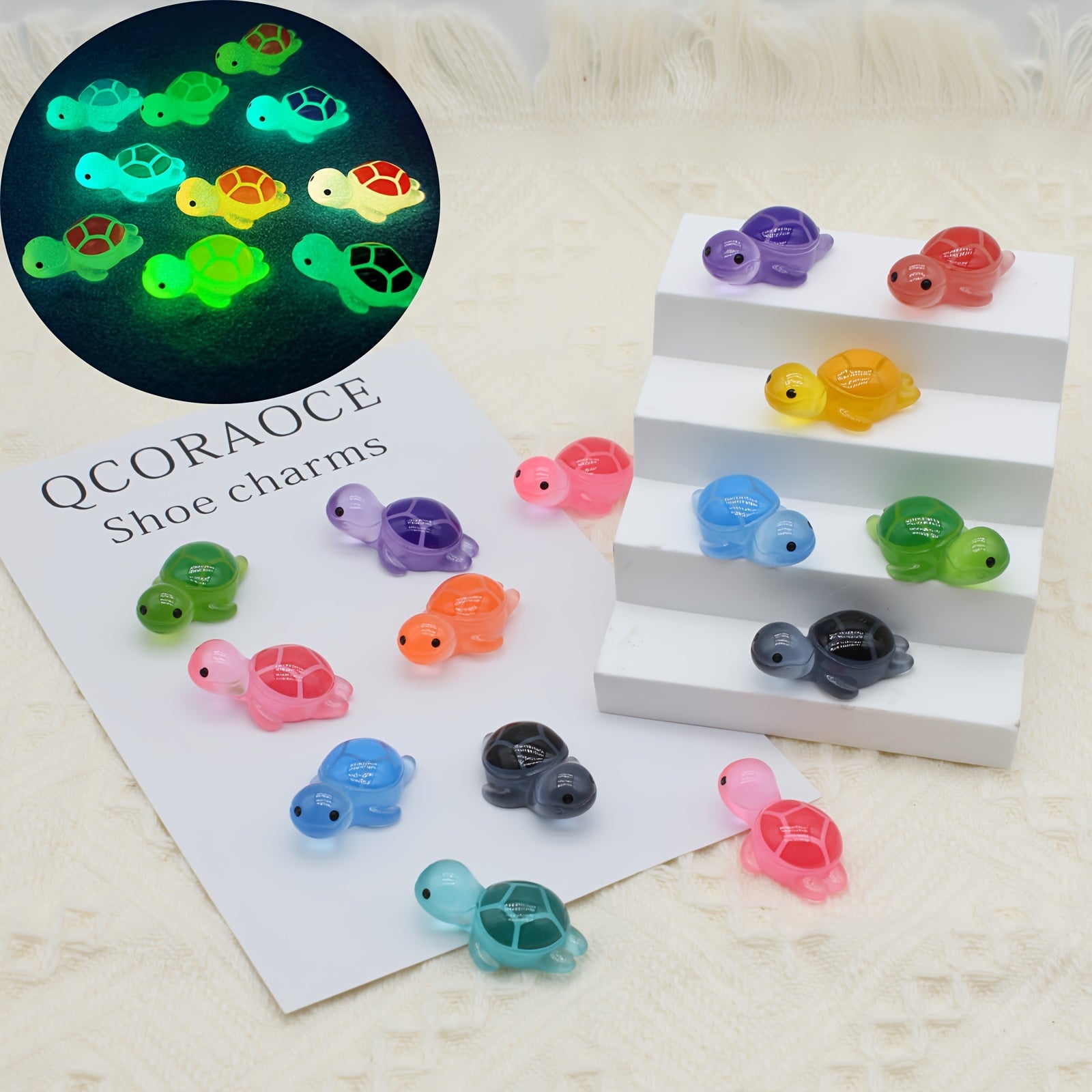 20Pcs Glow-in-The-Dark Turtle Charms for Kids Multicolor Shoe Decorations