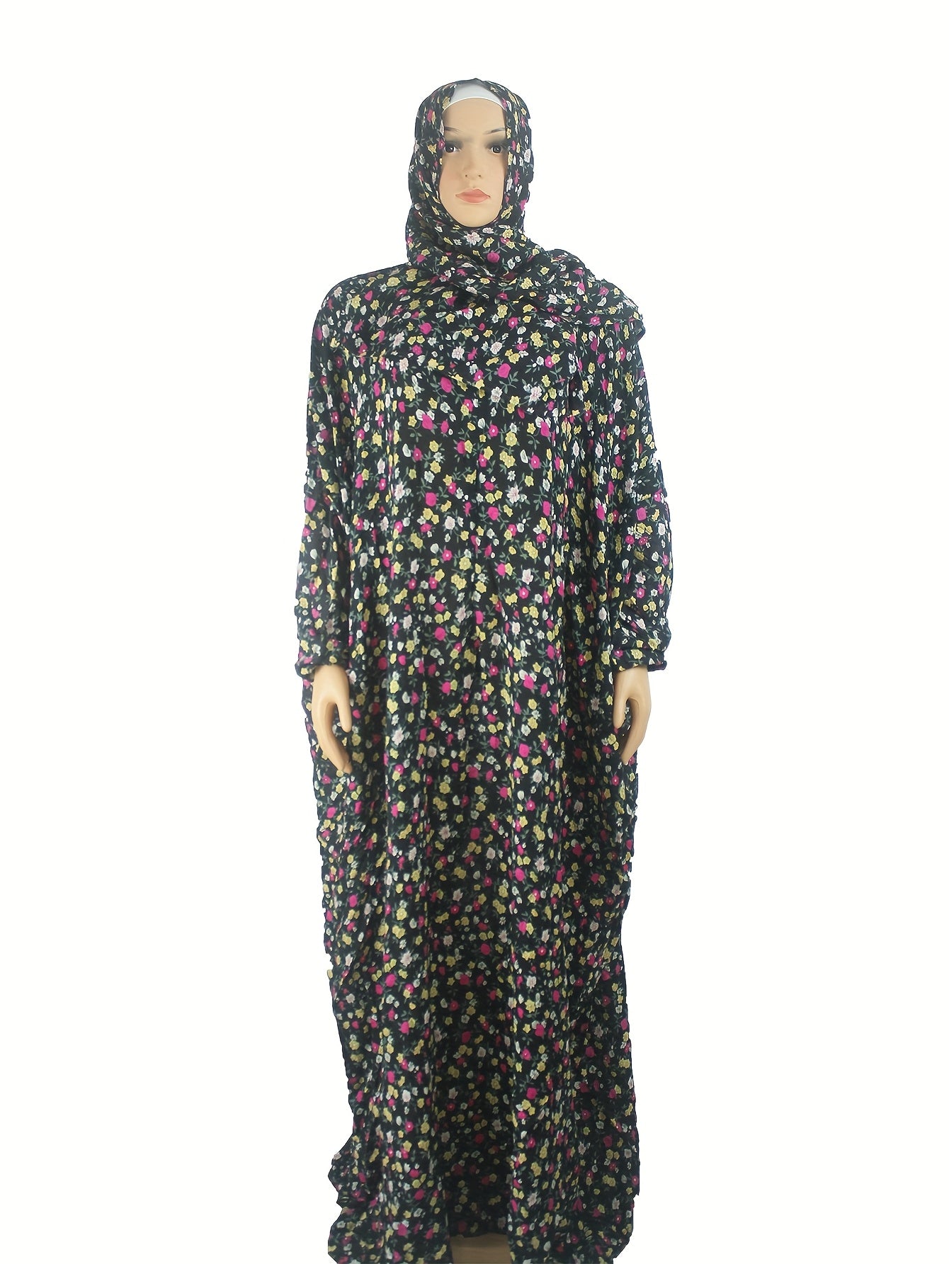 Plus Size Floral Abaya Dress Islamic Modest Clothing Eid Ramadan