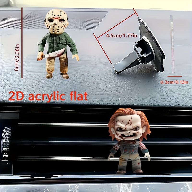 2D Flat Car Vent Clip Diffuser 2 Packs Handsome Horror Jason Ghost Pattern Freshens Car Interior