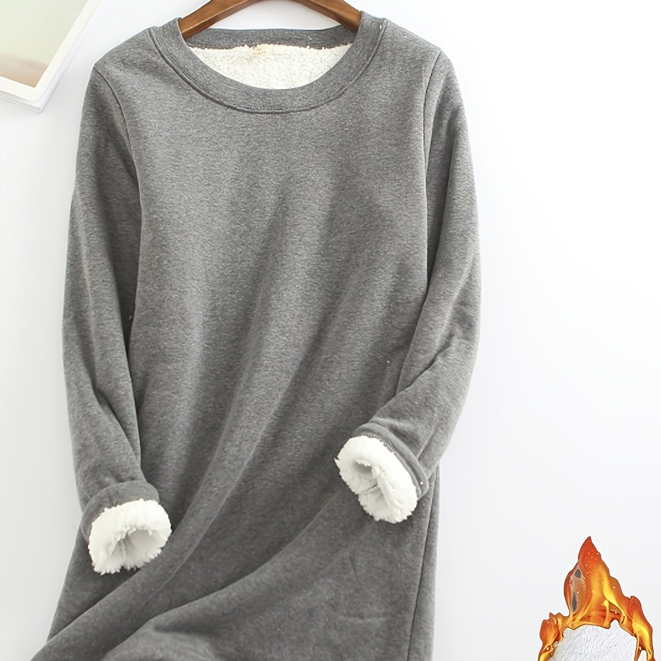 Women's Plus Size Fleece-Lined Thermal Long Sleeve Tunic Top Cozy Winter Casual Pullover