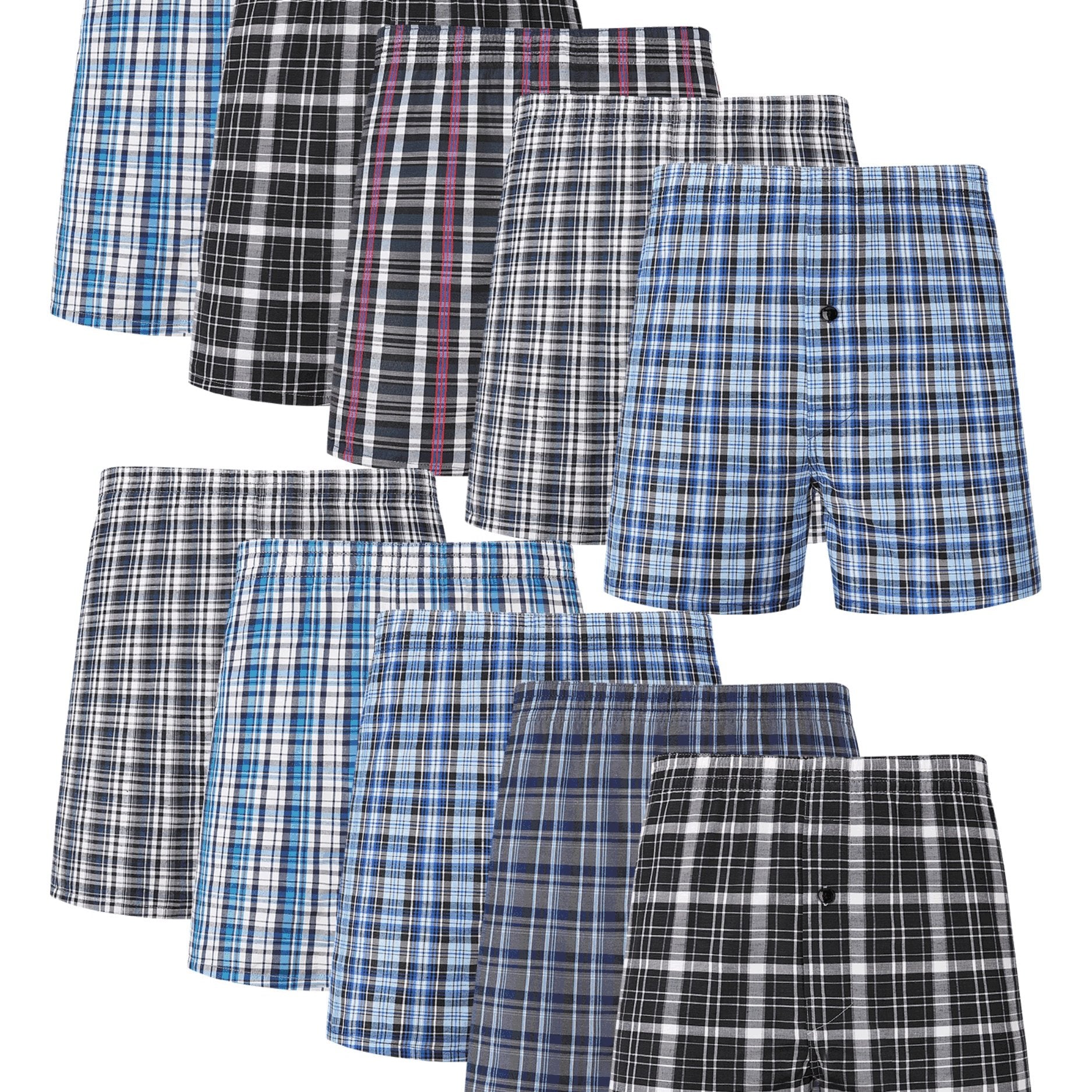 Men's Woven Boxer Shorts 6-10 Pack Cotton Blend Stripes Elastic Waistband