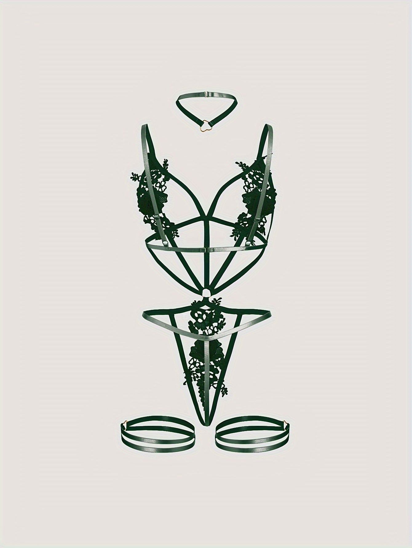 Women's Polyester Knit Bodysuit with Embroidery and Heart Pattern for Lingerie Set