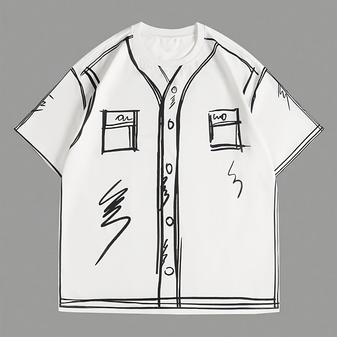 Camiseta de verano para hombre, dibujada a mano en Harajuku, de manga corta, casual, de tejido de punto