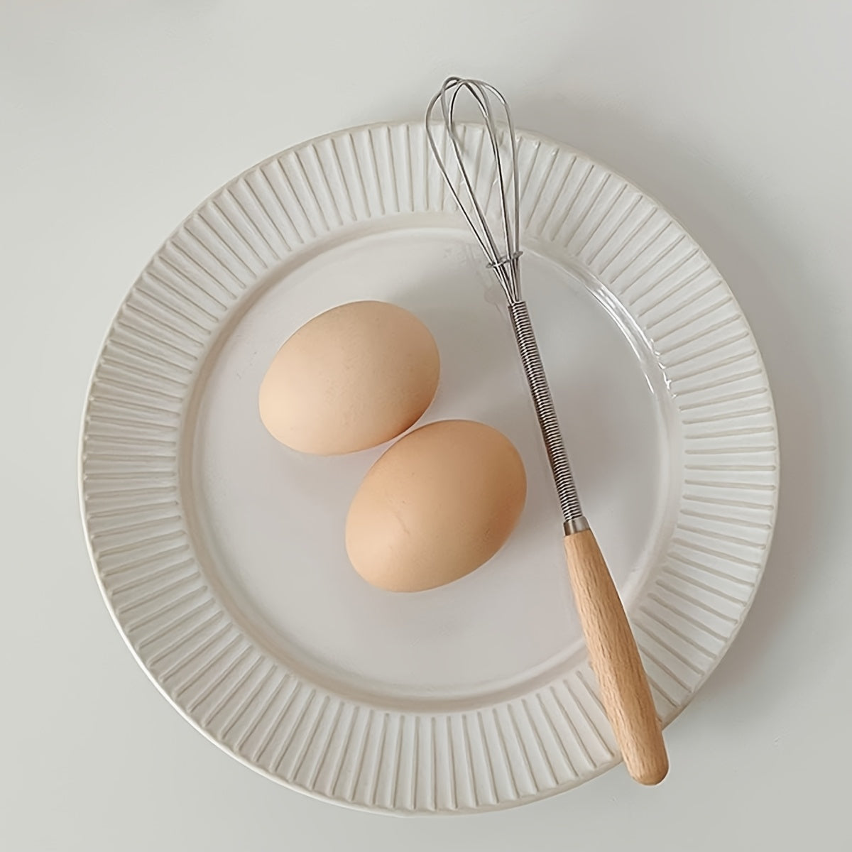 Mini Stainless Steel Whisk with Wooden Handle Small Egg Beater for Cooking