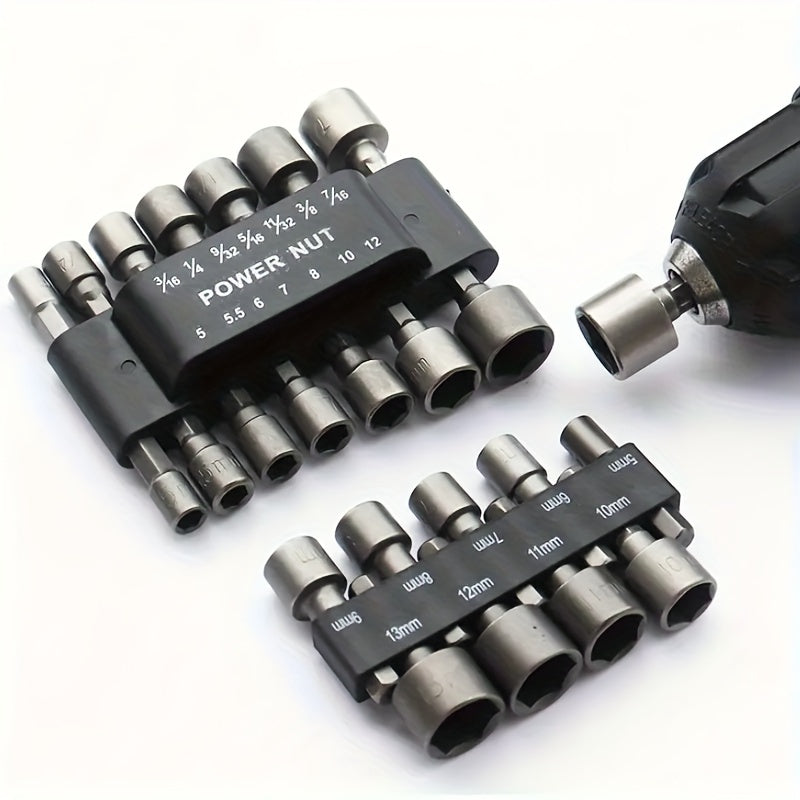 Universal Hex Socket Wrench Set 9 or 14 Pieces with Drill Tool and Accessories