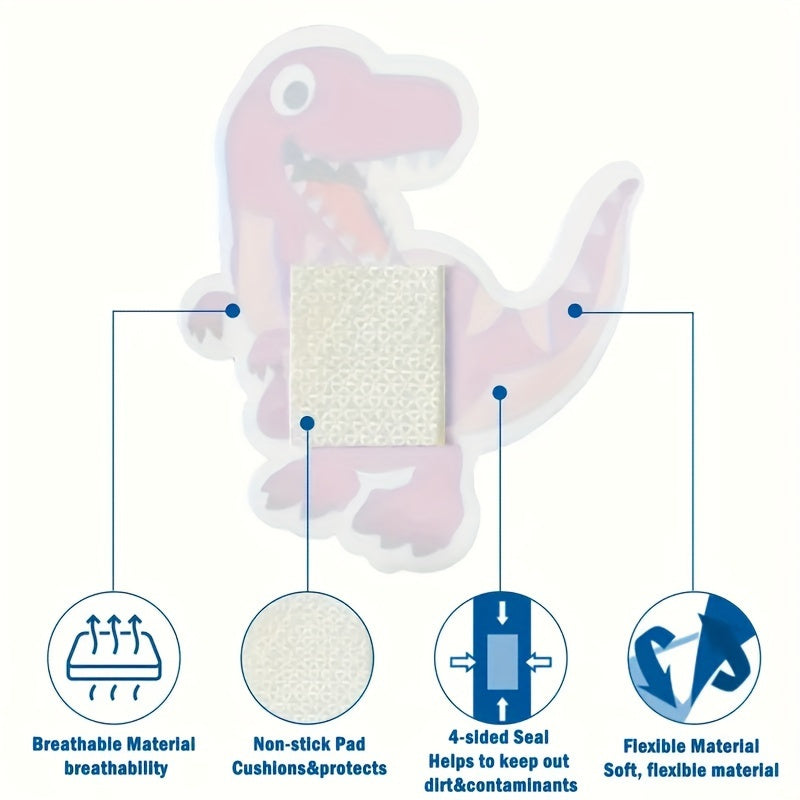 Kids Dinosaur Pattern Bandages Breathable Cartoon 10 Colors Pack