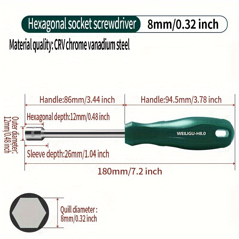 Manual Socket Wrench Set for Hex Screws 6-12mm, Durable Steel