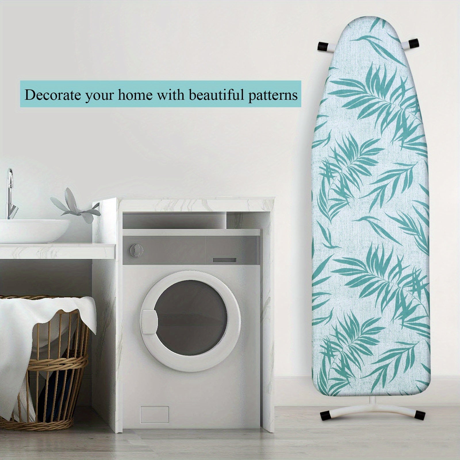 Floral Ironing Board Cover 1pc, Gray and White, Durable 400gsm Felt, Adjustable