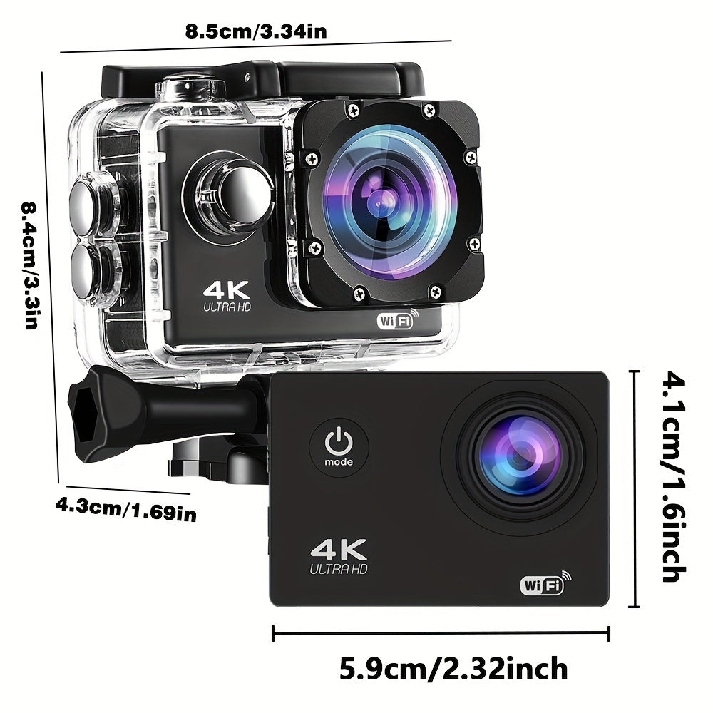 4K Ultra HD Action Camera with WiFi Remote Control 170° Wide-Angle Lens 8GB Card