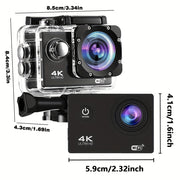 4K Ultra HD Action Camera with WiFi Remote Control 170° Wide-Angle Lens 8GB Card