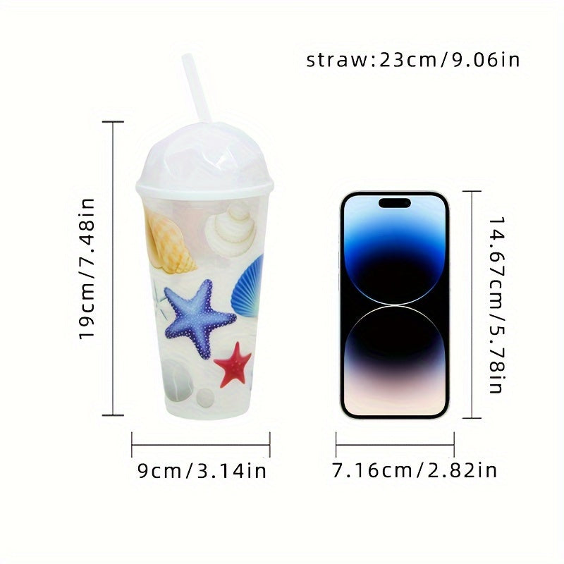 16.9oz Plastic Tumbler with Lid for Coffee and Juice, Ocean-Inspired, Outdoor and Office Use