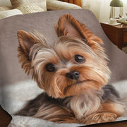 Yorkshire Terrier Pattern Flannel Throw Blanket Quilted Knit Polyester All-Season Decorative for Napping Camping Travel