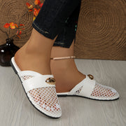Women's Breathable Mesh Slip-On Loafers Open-Toe Flats White Summer