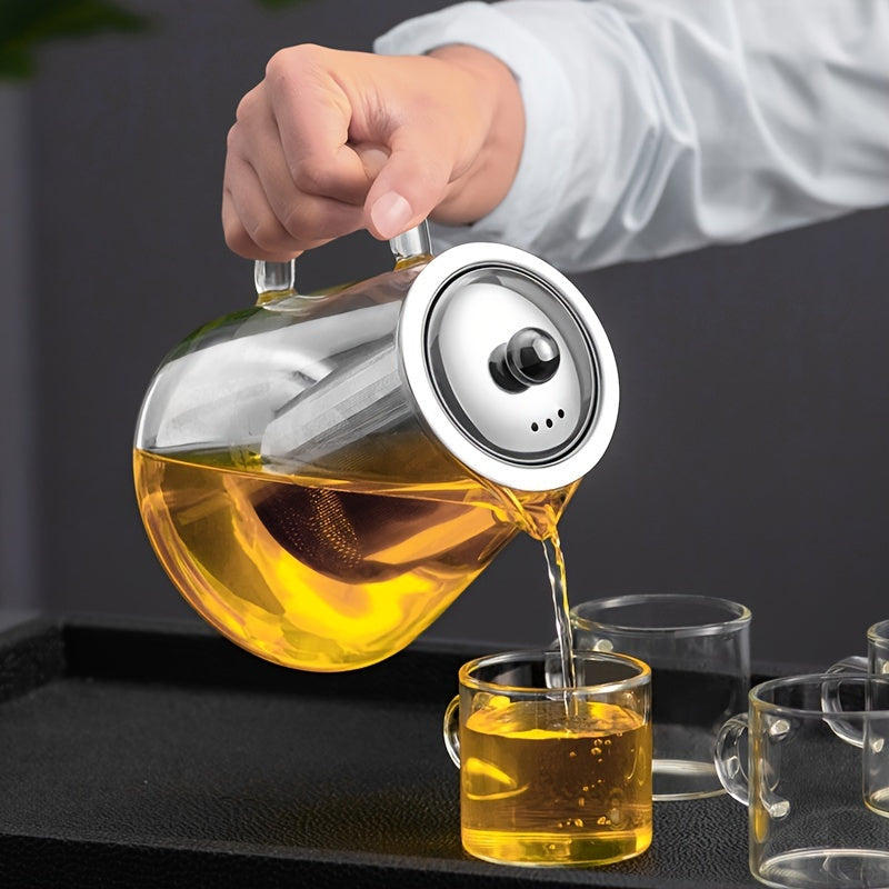 Zarif shisha choynak, zanglamas po'latdan infuzor bilan – mustahkam, idish-tovoq tozalash mashinasida yuvish mumkin, uyda gaz pechlarida choy tayyorlash uchun ideal.