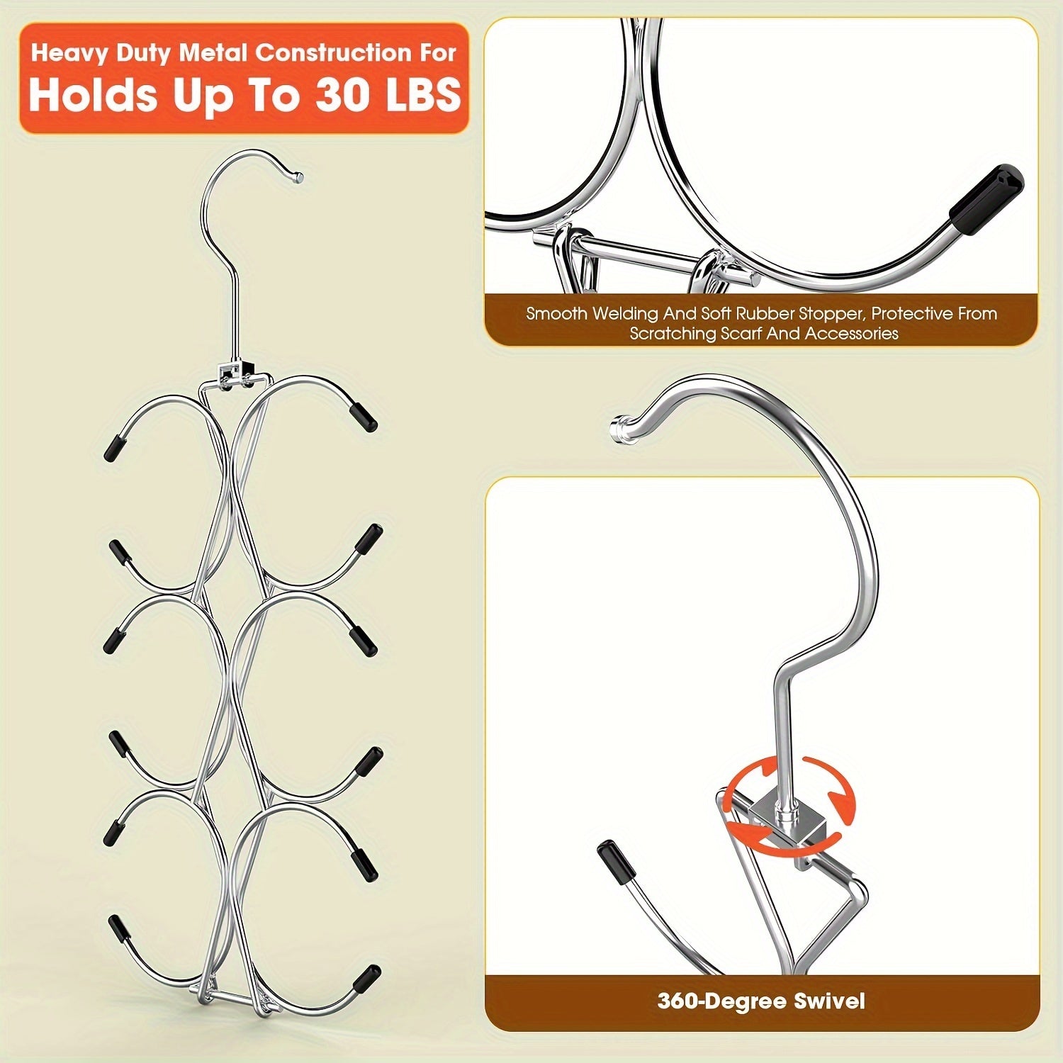 Non-slip Ties Hanger with Hooks for Scarves Belts Closet Organizer Space Saver