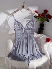 Conjunto de camisón y babydoll de encaje y malla para mujer con tanga