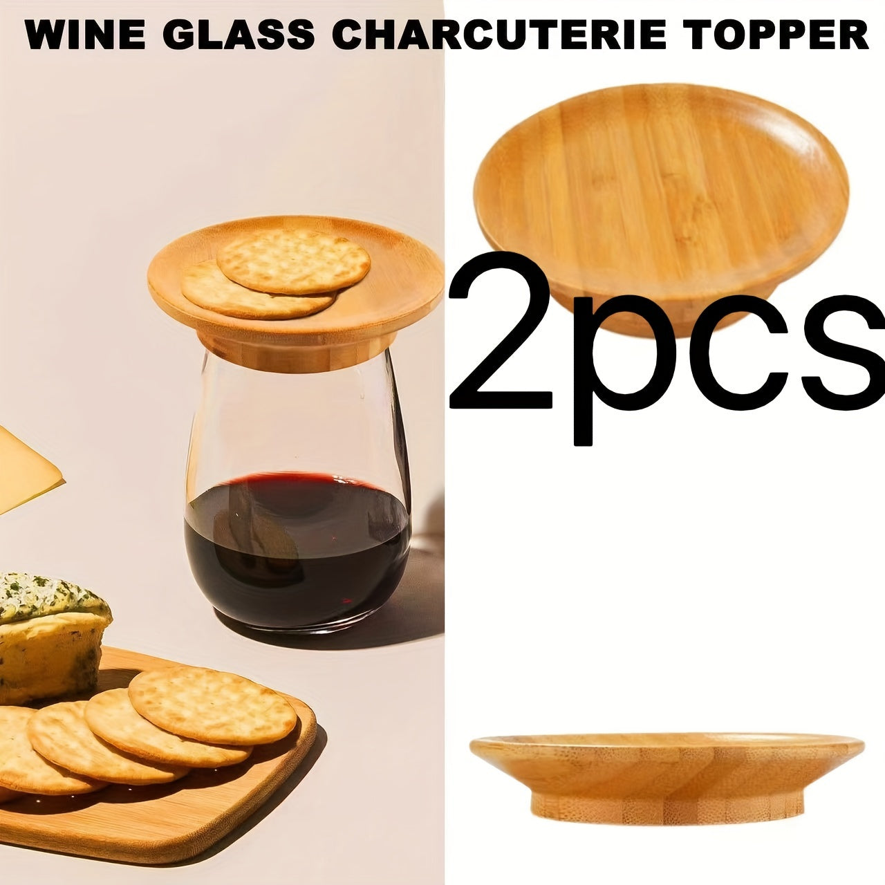 Set of 2/4/10 Bamboo Wine Glass Charcuterie Toppers for DIY Boards and Appetizer Plates
