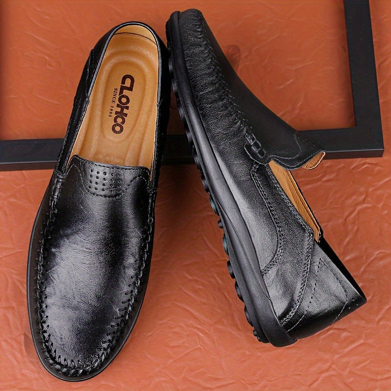 Men's Casual Leather Oxford Shoes Slip-On Loafers for Daily Wear All-Season Round Toe