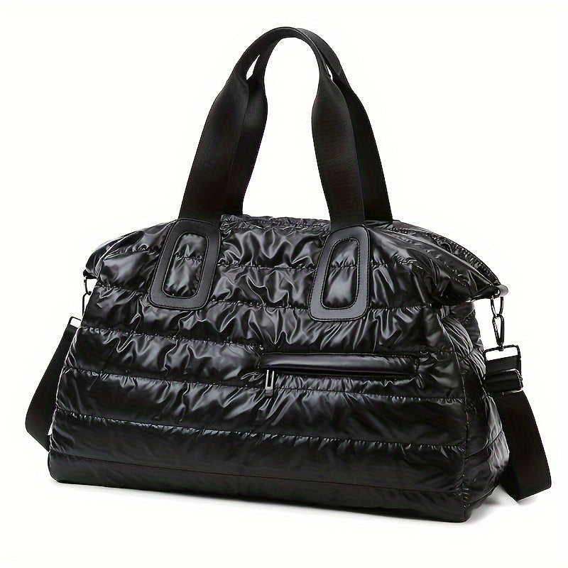 Down Quilted Travel Bags with Zipper, Lightweight Sports and Fitness Duffel Bags in Black White Blue