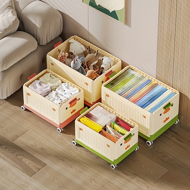 Plastic Foldable Storage Box with Wheels Stackable Container for Shoes Clothes Toys
