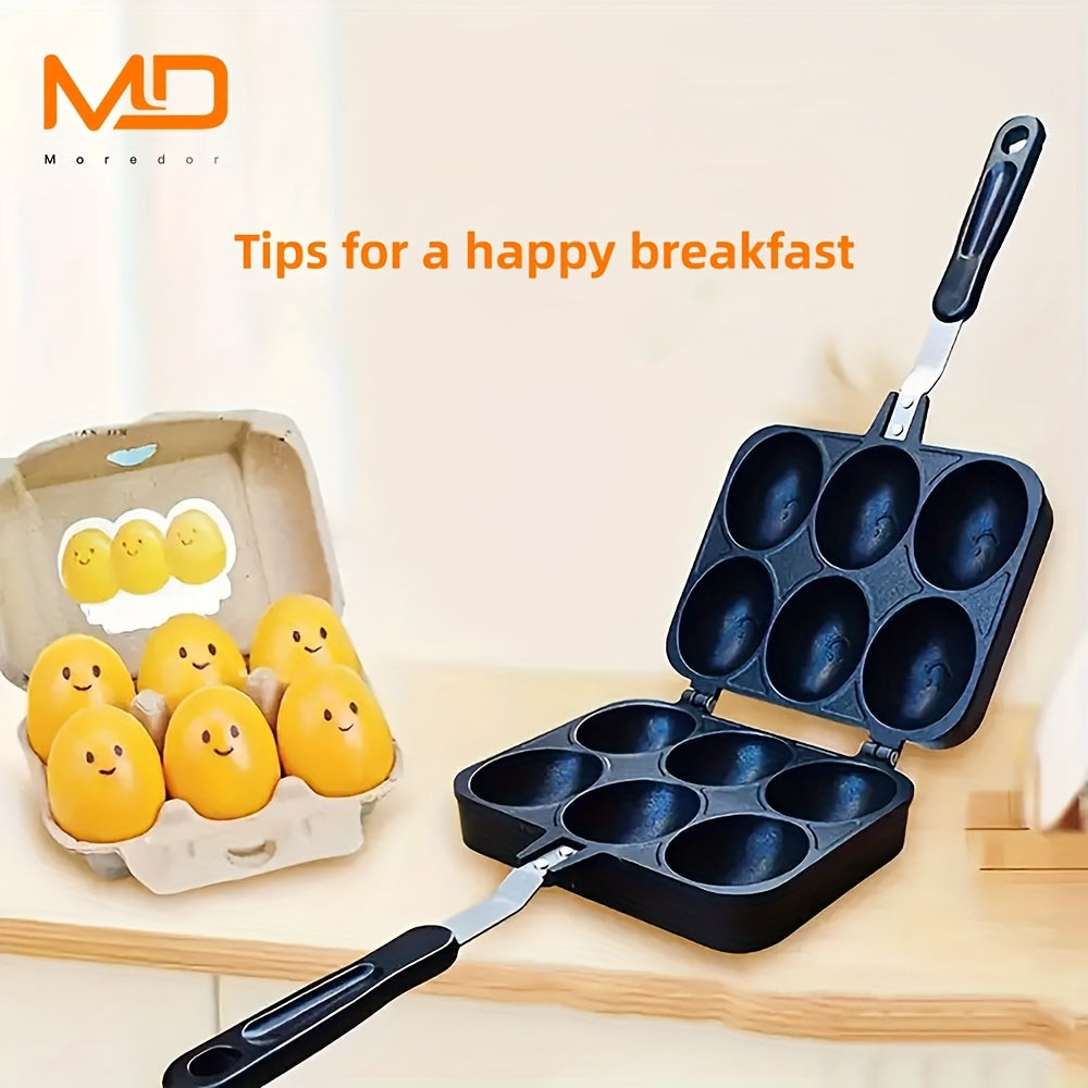 6-Cavity Nonstick Egg Waffle Maker Rust-resistant aluminum alloy pan long handle