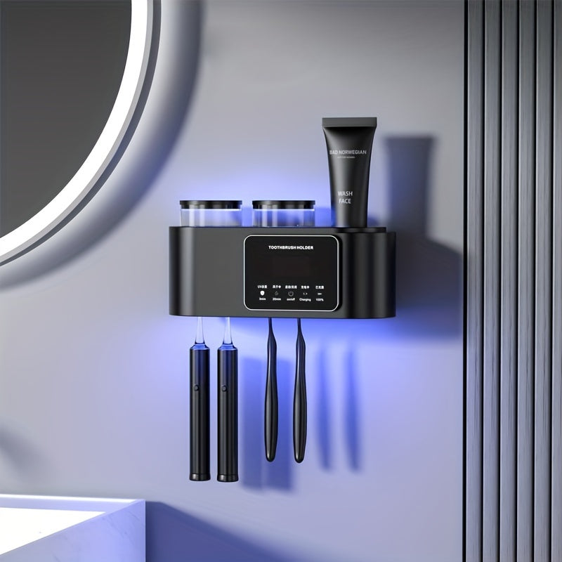 Wall-Mounted Toothbrush Holder with Quick-Drying Cup and Rechargeable Battery