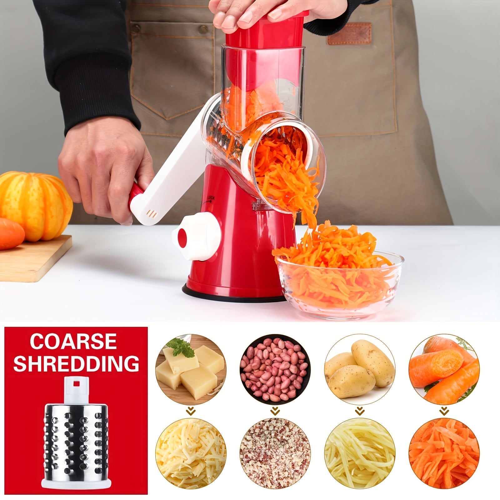 3-in-1 Manual Food Grater with Replaceable Blades for Cheese Vegetables Fruits