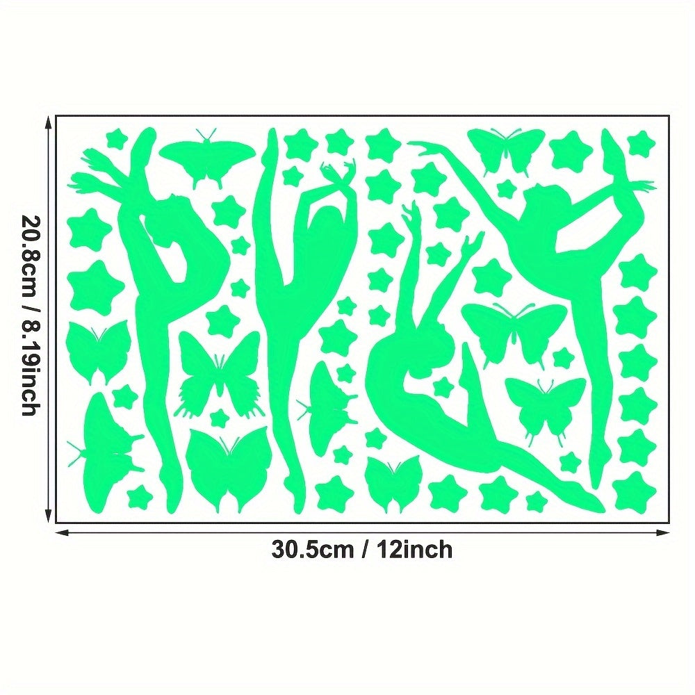 Illuminated Ballet Dancer and Butterfly Wall Decals for Teens and Adults Glossy Finish Stick-On PET Stickers