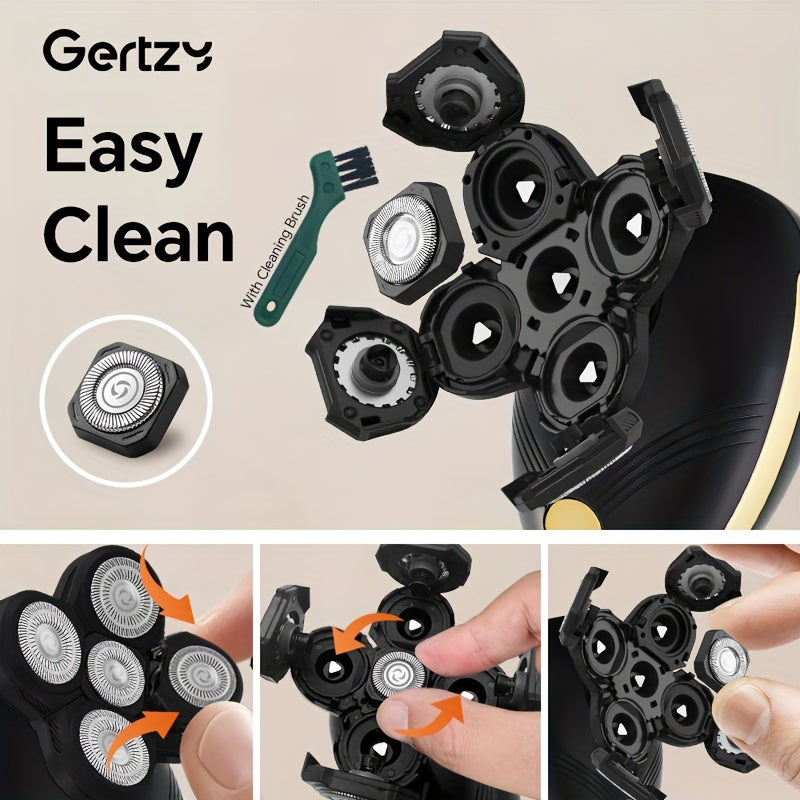 Electric Razor USB Rechargeable 5-Blade Rotary Shaver Nose Hair Trimmer Facial Cleaning Brush Stainless Steel Heads
