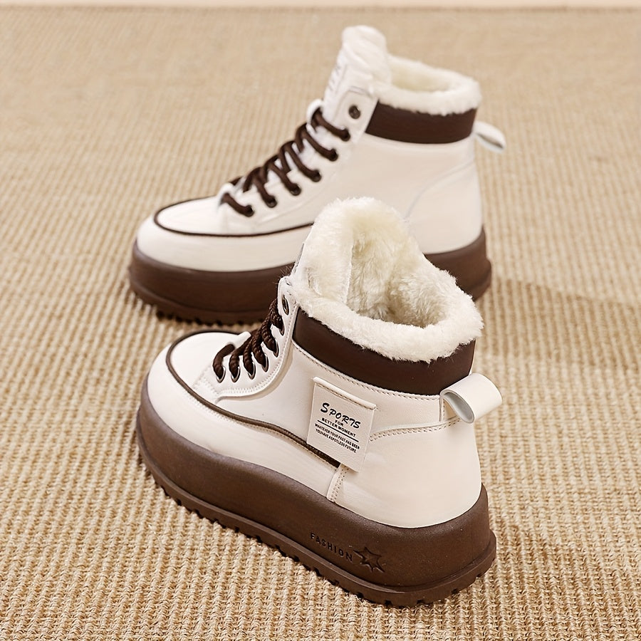 Women’s Winter Thick-Soled Ankle Boots with Lined Interior and Flat Heel