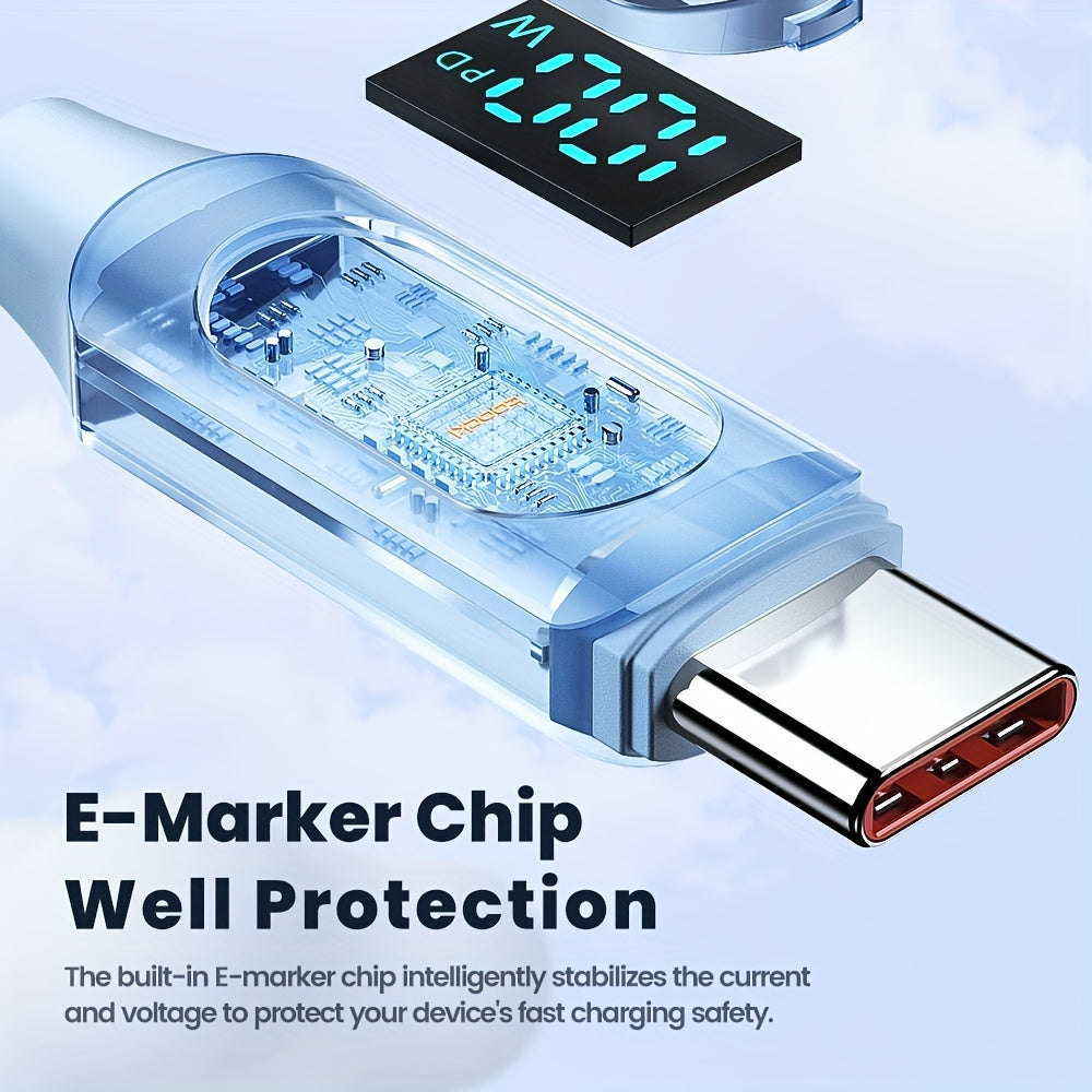 100W USB-C Fast Charging Cable with Digital Display Flat Silicone Matte Data Transfer