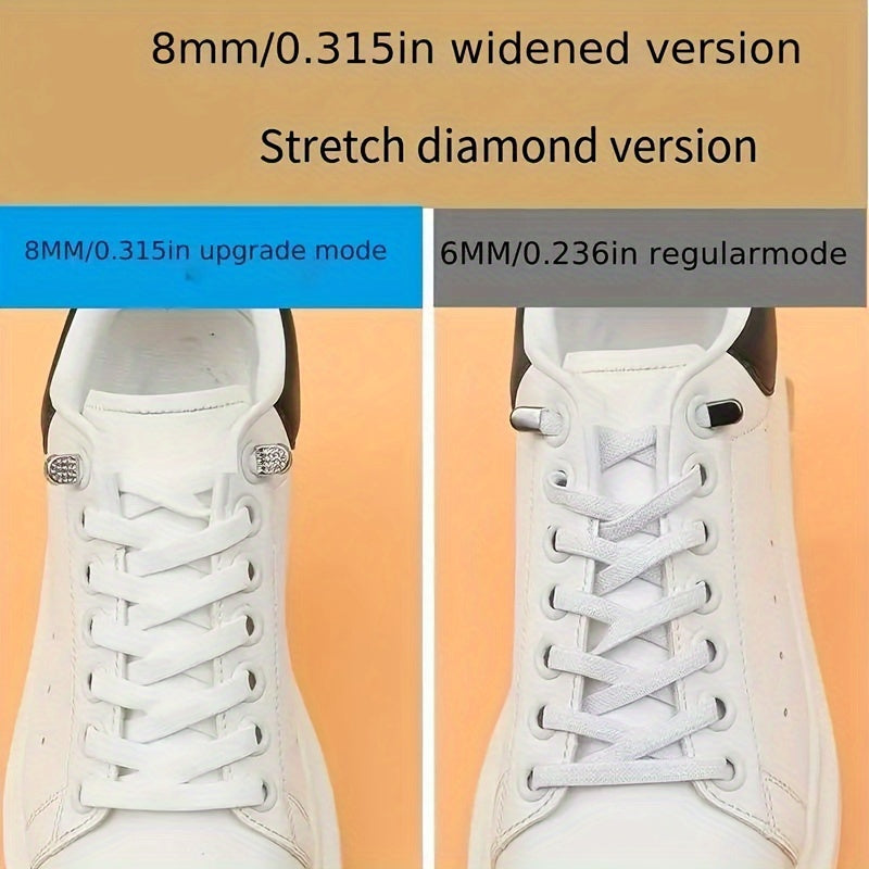 Unisex Elastic No-Tie Shoelaces Black White Flat Design Secure Buckle