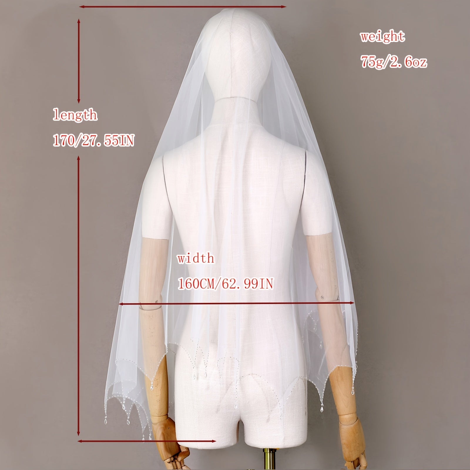 Elegant Bridal Veil with Crystal Pendant and Beaded Edge for Weddings