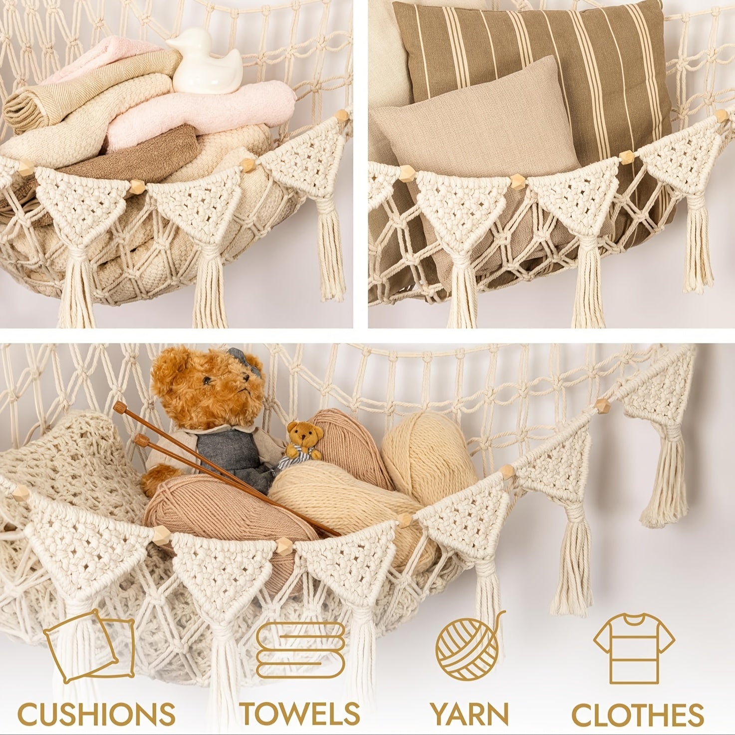 Macrame Stuffed Animal Storage Net for Nursery Decor Kids Toy Organizer