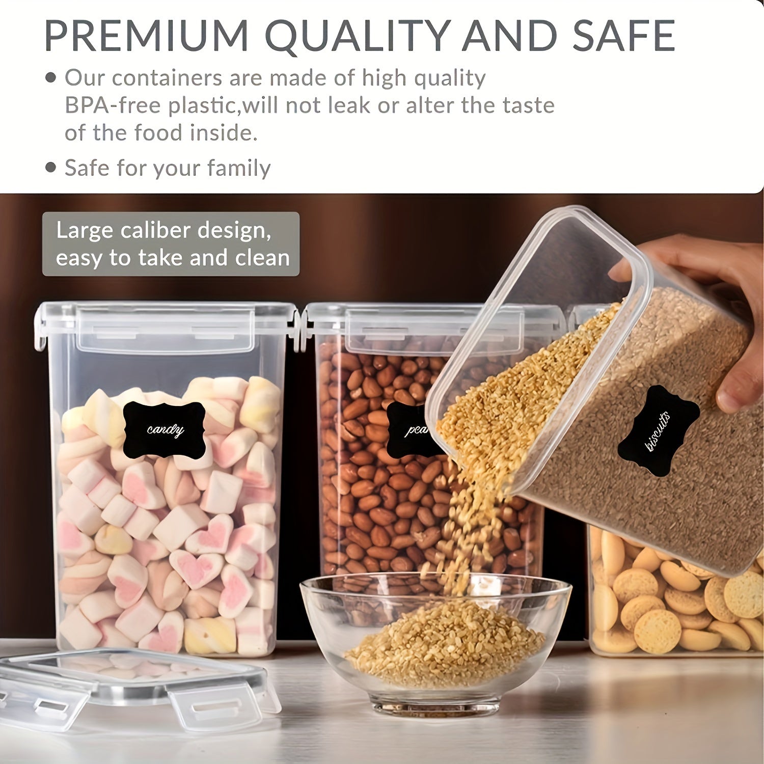 6/12pcs Food Storage Containers Set 1.6L Airtight BPA-Free Plastic with Labels for Pantry Organization