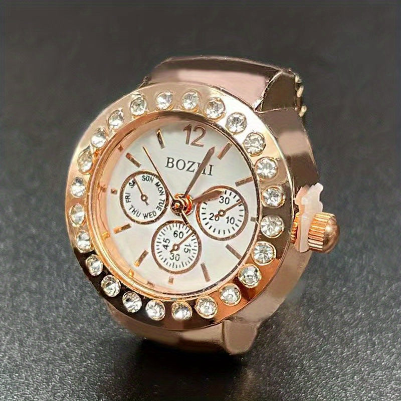 Unisex Elastic Band Analog Ring Watch Rhinestone Quartz Jewelry Gift