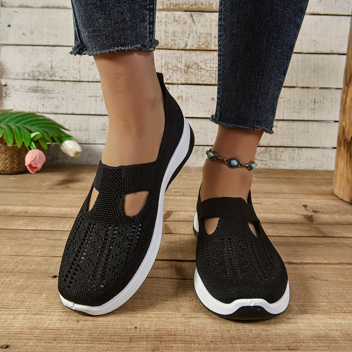 Ayollar uchun slip-on sport poyabzali, engil, nafas oladigan, trikotaj, kundalik kiyimlar uchun, turli ranglarda