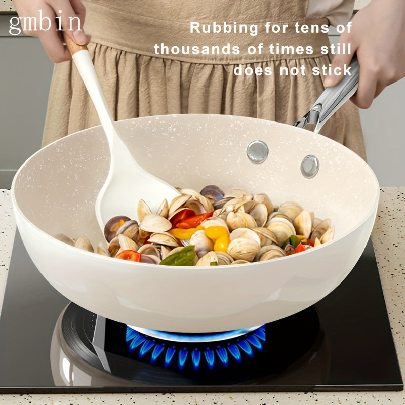 Ceramic Non-Stick Frying Pan with Shell Porcelain and Flat Bottom for Deep Frying
