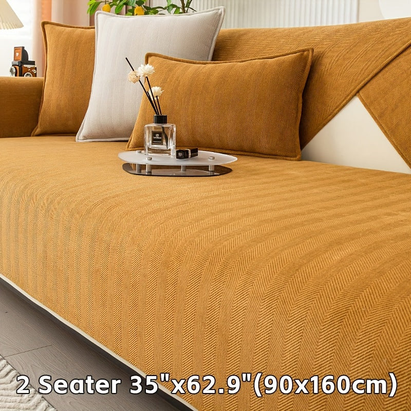 Зеленая накидка на диван из шенилла с узором «елочка», противоскользящая, подходит для домашних животных, подходит для 1-4 человек, моется в машине