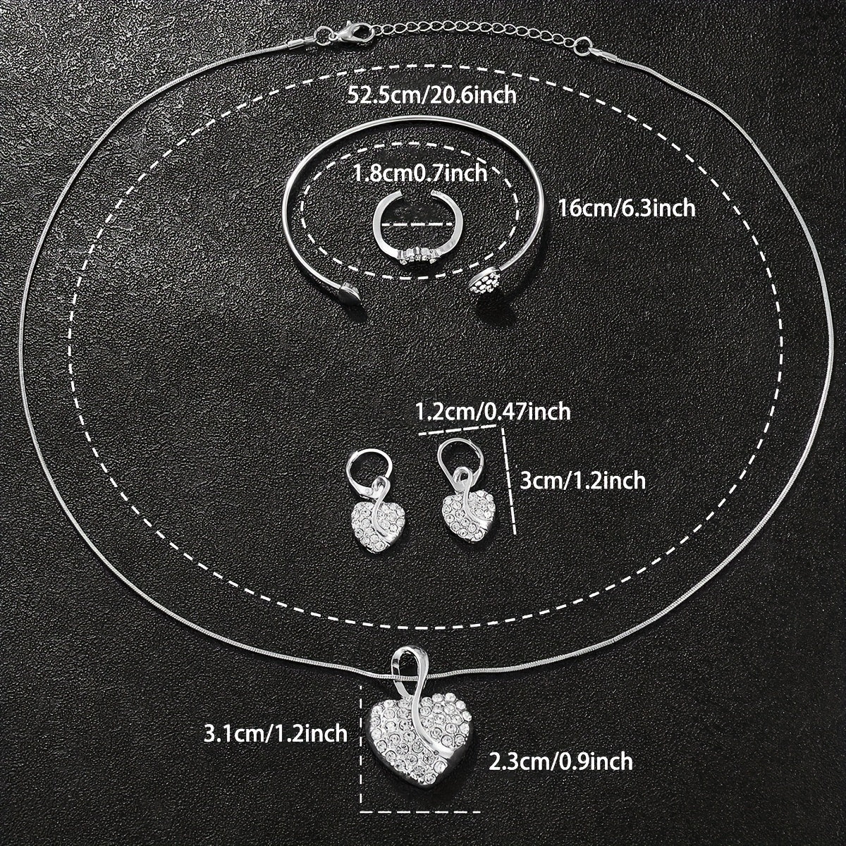 Set of 6 Women's Luxury Rhinestone Quartz Watches with Roman Dial and Heart Jewelry