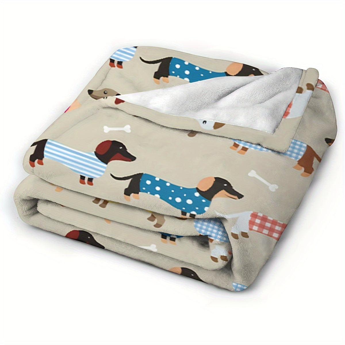 Dachshund Pattern Throw Blanket Polyester Stain-Resistant Knitted Gift for Dog Lovers