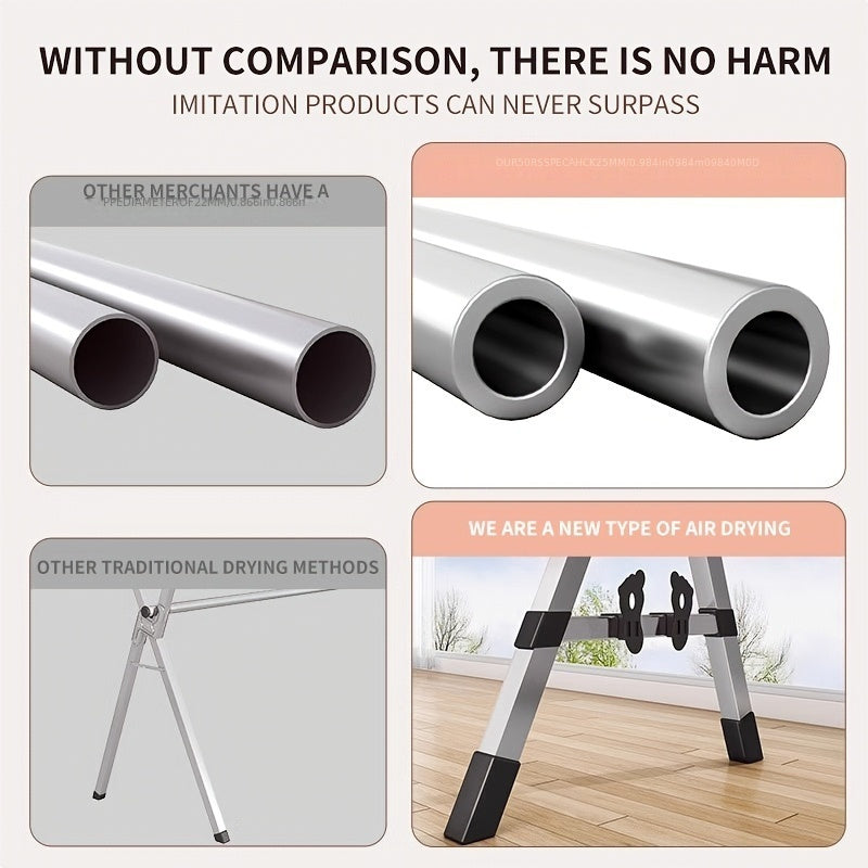 Foldable Metal Clothes Drying Rack with Adjustable Double Rods and Windproof Hooks